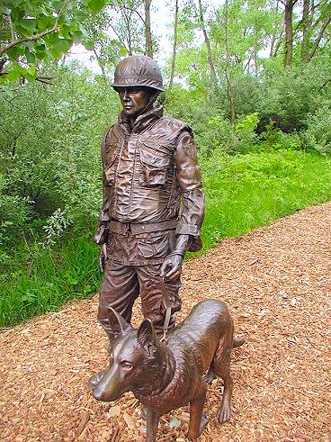 Front angular view of War Dog Memorial